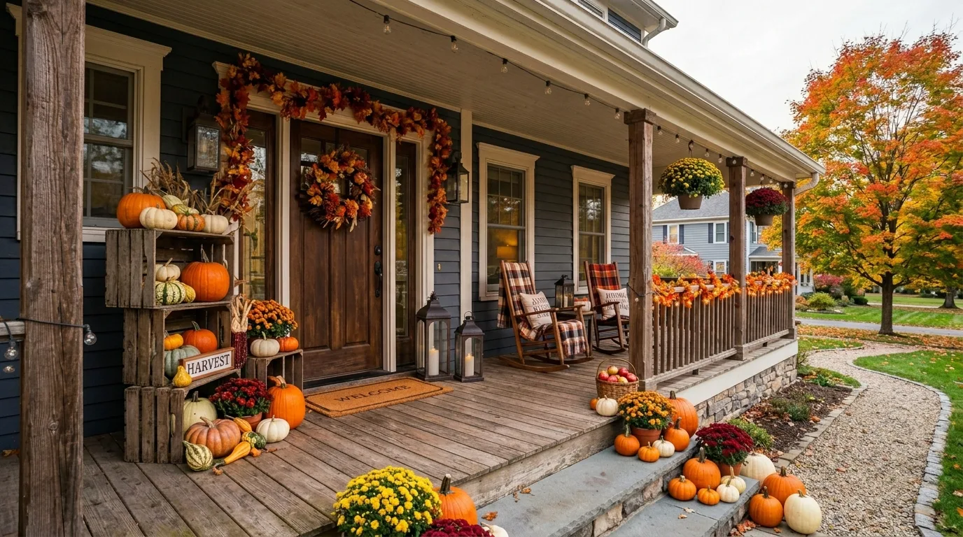Inviting fall porch decor designed for welcoming autumn curb appeal.